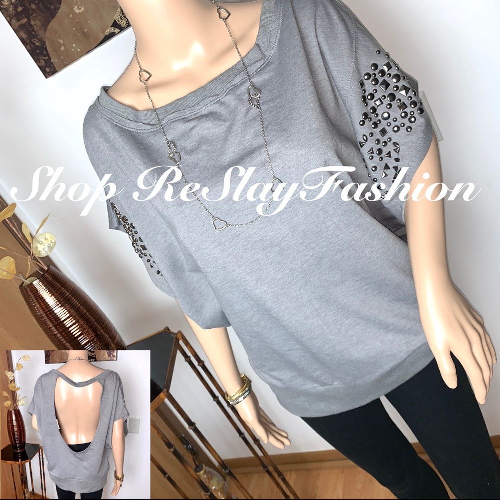 🛍NWT Wet Seal Gray  Studded Open Back Top🛍